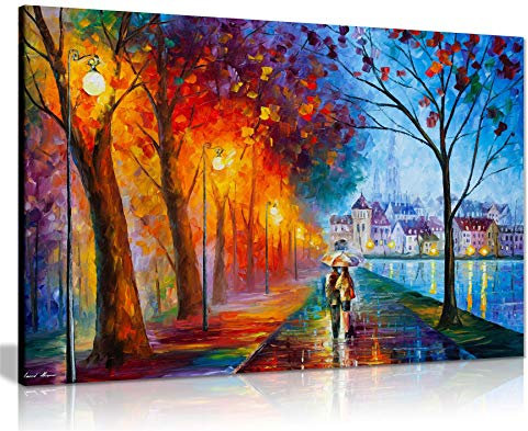 Leonid Afremov Ölgemälde auf Leinwand, abstrakt, für Wohnzimmer, Heimdekoration, City By the Lake, 61x41 cm (24x16in)