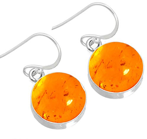 Boucles d'oreilles pendantes Jeweloporium en argent sterling 925 avec ambre orange, bijoux bohèmes à grosses pierres rondes