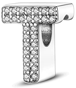 Pandach Lettre Charme Perles de Alphabet en argent sterling 925 pour bracelet et collier Pandora Compatible avec bracelets européens pour femmes et filles KJC874