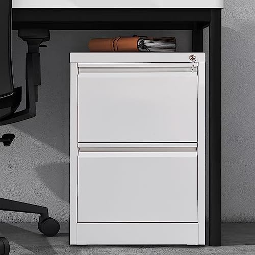 Panana Modern 2-Drawer Locking Under Desk File Cabinet Metal Storage Cabinet Chest of Drawers Side Table,White,W45.8xD62xH72.1cm, (BOFC06WH-2C)