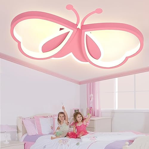 Lámpara de Techo LED Regulable para Niños - Diseño de Mariposa Creativo para Habitación y Dormitorio de Niña - Rosa 92cm