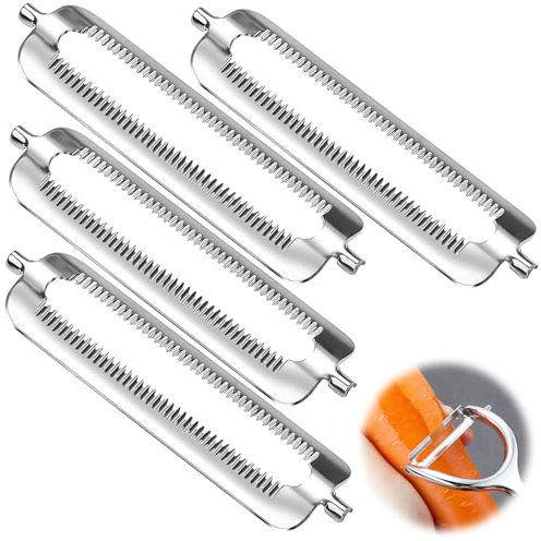 SWTYExt 4 Stück Gezackt Sparschäler Ersatzklingen Edelstahl für Sparschäler Kartoffelschäler Turbo Schäler Gemüseschäler Streifen Flachschliff Profischäler