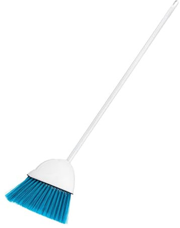 HOMESHOPA Indoor Outdoor Sweeping Broom, White Long Handle Soft Angled Bristle Floor Sweeping Broom Brush, Perfect for Courtyard Garage Lobby Mall Market Floor Home Kitchen Room Office