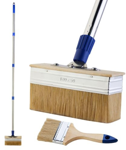 Pinceau de peinture de terrasse de 17,8 cm avec manche de 152,4 cm de long, pinceau de peinture de 7,6 cm inclus pour taches de bois, huiles, revêtements de terrasse, meubles muraux de clôture