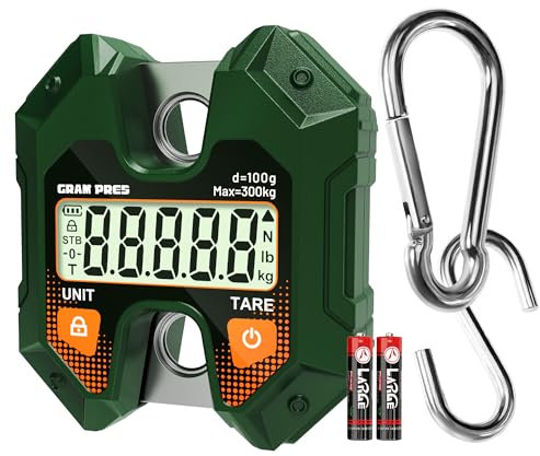 GRAM PRES Balance numérique suspendue 660 lb/300 kg, mini balance portable, balance de chasse au cerf, balance numérique avec crochet pour la ferme, le poisson, la viande, le gibier, l'extérieur