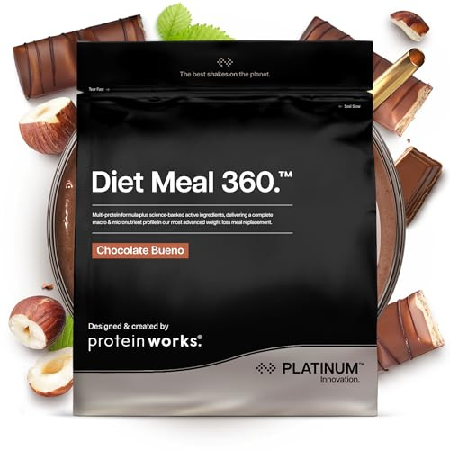 Protein Works | Diet Meal 360 - PLATINUM Innovation, Diet Meal Replacement Shake, Supports Weight Loss, 26 Vitamins & Minerals, Added Flaxseed, Inulin, Omega 3, Chocolate Bueno, 33 Meals, 2kg