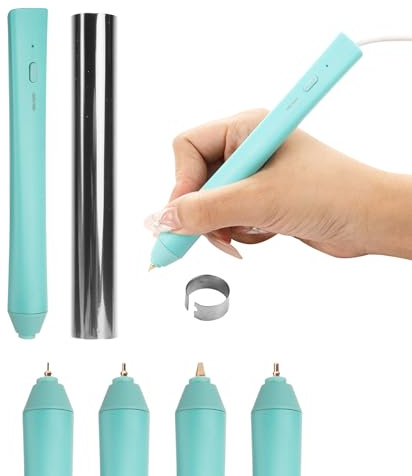 Hot Foiling Pen with 4 Size Metal Tips &1pc Silver Heat Activated Foil Rolls,Hot Foil Quill Pens for Card Making Scrapbooking Tools, USB Powered DC5V Foiling Quill Pen Starter Kits (Blue)
