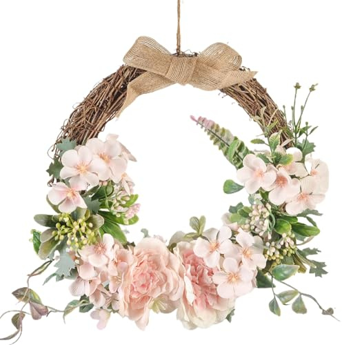 Ghirlande primaverili per porta d'ingresso, ghirlanda da appendere alla porta d'ingresso da 13 pollici, ghirlanda floreale artificiale con foglie verdi, ghirlanda estiva per matrimonio, stile di arred