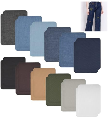 Patch à Repasser, 24 Pcs Carré Patch Thermocollant Tissu, 12 Couleur Patches à Repasser, Patchs Tissu Thermocollant Jean, Pour Vêtements, Veste Trous de Réparation