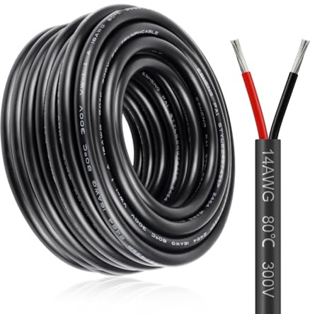 30M/100ft 2 * 2.0mm² Electric Cable, 14AWG Electrical Wire, 5V/12V/24V Low Voltage Extension Cable, 2 Core Outdoor Landscape Lighting Tinned Copper Wires, Flexible High Temperature Resistant Wire