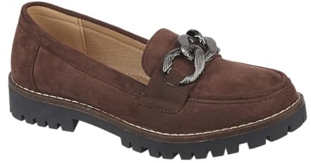 Shoes By Emma Ladies Loafer with Chunky Chain Trim Sizes 4-8 (Chocolate, UK Footwear Size System, Adult, Women, Numeric, Medium, 6)