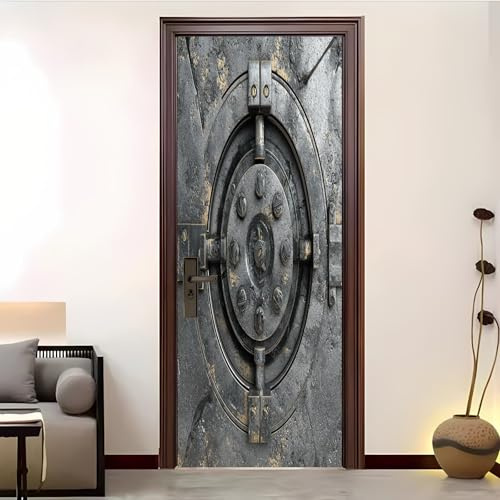 Pegatina Para Puerta Autoadhesiva Puerta de BóVeda Con Textura MetáLica Póster De Puerta 77x200 cm Para Sala De Estar Dormitorio Baño Oficina Gris Plata Papel Tapiz Mural Artístico Pegatina De Pared