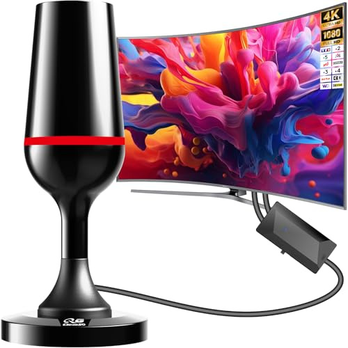 Antena TV Interior, Antena TV Interior Potente 2026 con Base Magnética, 420 km de Largo Alcance y Recepción 360°, Compatible con Canales 4K/1080p/VHF/UHF DVB-T/T2 en Abierto