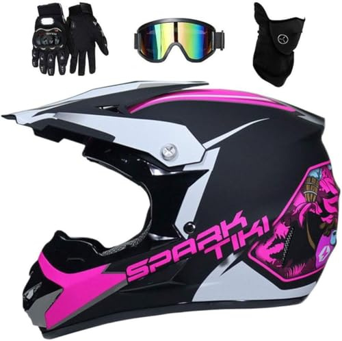 Youth Off Road Street Dirt Bike-hjälm, Full Face MTB Motocross-hjälm | Med skyddsglasögon maskhandskar, Quad Downhill Enduro Racing ATV BMX-motorcykelhjälm, DOT-godkänd