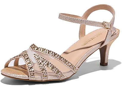 DREAM PAIRS Heels Sandals for Women Ankle Strap Low Kitten Wedding Shoe for Bride Party Dress,Size 5.5,Classic Gold,NINA-150
