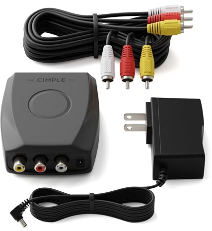 THE CIMPLE CO - RF Modulator for TV - RCA Composite to RF Coaxial Adapter with A/V Cable - Converts Standard Definition Signals to Coax - Watch DVD, VHS, Game Consoles on TV - Does Not Work in Reverse