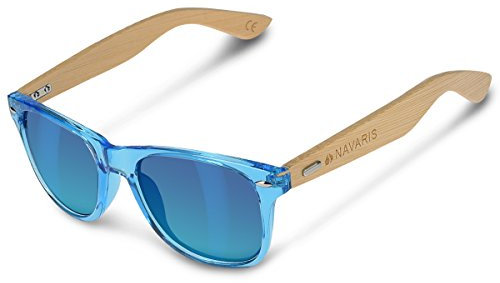 Navaris Gafas de sol UV400 - Gafas de madera para hombre y mujer - Gafas de sol con patillas de madera - Azul