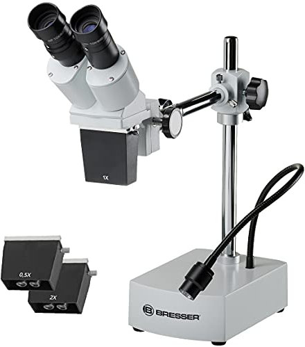 Bresser Mikroskop Biorit ICD-CS 5x-20x Auflicht Stereo Mikroskop mit 3 Wechselobjektiven, LED und 230mm Arbeitsabstand ,weiß