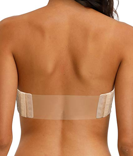 HWDI Reggiseno Convertibile Senza Spalline con Ferretto Imbottito in Pizzo e Spalline Trasparenti sul Retro, Taglie Forti, Nude, 6F