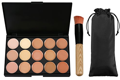 Vtrem 15 Colors Contour Palette Kit Camouflage Concealer Palette Christmas Gifts Eyeshadow Face Cream Makeup Foundation Kit Combination with Powder Brush for Professional and Daily Use