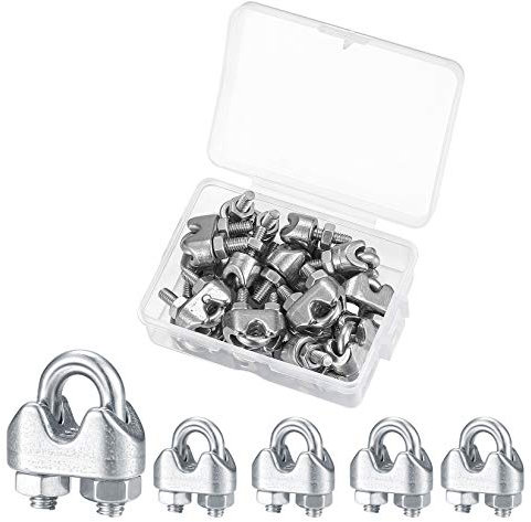 Morsetti per Funi Metalliche, M3 Morsetti Serracavo in Acciaio inox 304, Morsetti per Cavo Acciaio, Morsetti per Fune Metallica a Forma di U, Clip per il Fissaggio di Cavi, Morsetto