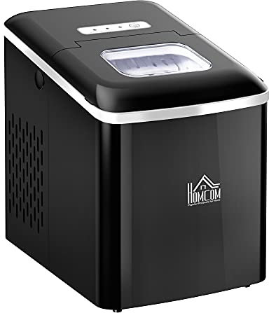 HOMCOM Machine à glaçons autonettoyante, 12kg en 24h, 9 glaçons en 8 minutes, ice maker Portable Avec cuillère et panier, capacité réservoir eau 1,8 L, pour la maison/cuisine/camping, PP noir