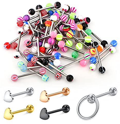 D.Bella 55 Stk Zungenpiercing Chirurgenstahl 14G Piercing Zunge 1.6mm 16mm Zunge Barbell Piercing Schmuck Set