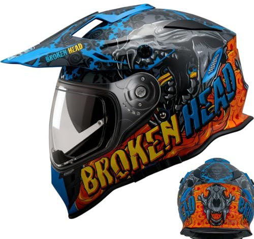 Broken Head Tigris VX2 Motorradhelm - Enduro Motocross-Helm - Cross-Helm mit Visier und Sonnenblende (S (55-56 cm))