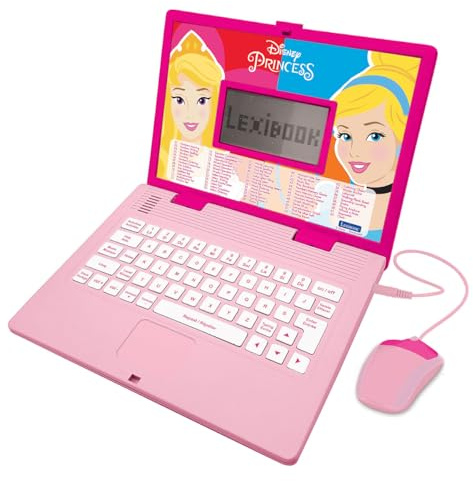 Lexibook, Disney Princesses, Ordinateur Éducatif Bilingue FRANÇAIS/Anglais, 124 Activités pour Apprendre Les Langues, Les Mathématiques, la Logique, S'amuser et Jouer du Piano, JC598DPi1