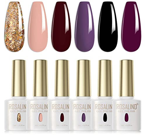 ROSALIND Smalto Semipermanente Nude Rosso Scuro Viola Verde Scuro 6 Pcs Smalti Semipermanenti UV LED Smalto Per Unghie Soak Off Gel Polish