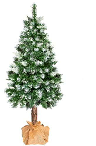 SPRINGOS Arbre de Noël 220 cm en pin Domestique avec Support de Tronc Naturel Neige Artificielle