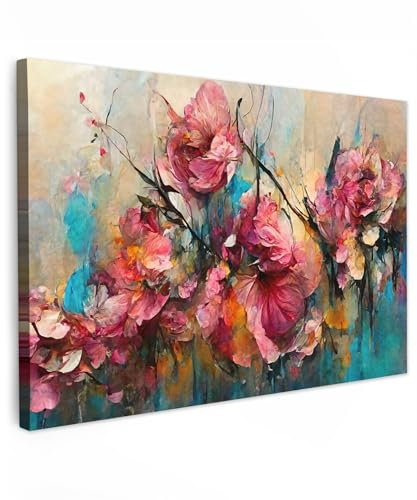MuchoWow© Leinwandbild Groß 120x80 cm XXL Dekoration Wohnzimmer Bilder Aufhängen Wall Decoration Living Room Wohnungs Deko Moderne Kunst - Blumen - Rosa - Rosen - Natur