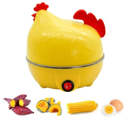 Fukamou Cuiseur à œufs | Cuiseur à Vapeur Rapide en Forme de Poulet d'une capacité de 7 œufs | Cuiseur à œufs à la Vapeur pour œufs pochés, Moyens et durs avec arrêt Automatique