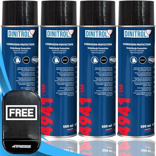 Dinitrol 4 x 500ml Underbody Chassis Rust Proofing Black Aerosol Spray Wax 4941 - Self Healing Abrasion Resistance Car Underbody Underseal Coating with 4Tress Non Slip Car Dash Mat (4T-4X-4941)
