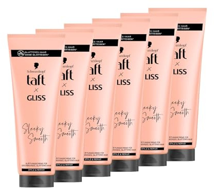 Taft x Gliss Glättungscreme Sleeky Smooth (6 x 150 ml), Styling Creme für glattes Haar ohne Glätteisen, mit zusätzlichem Föhn- und Anti-Frizz-Schutz