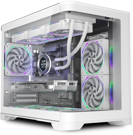iONZ Flow - PC Gaming Case, Tempered Glass - Mini Tower, Dual Dynamic Compact, mATX | Front I/O Type-C. Includes 3 PWM ARGB Fans - White