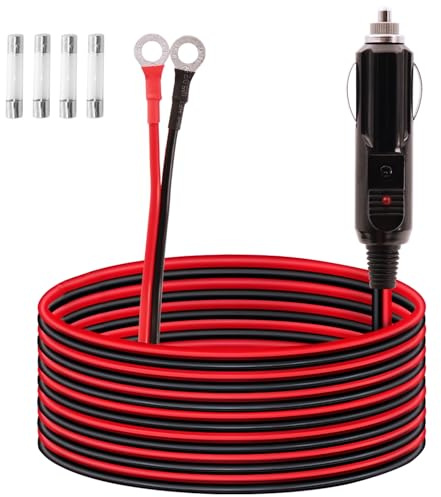 LANMINGLEL Encendedor de cigarrillos de coche a terminal de junta tórica de 12 V-24 V 16 AWG, cable de extensión macho con fusible de 15 A para inversor de coche, bomba de aire, taza eléctrica,10 pies