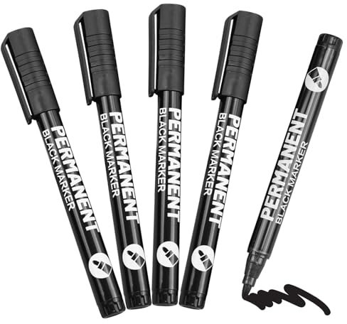Anwangda Lápices acrílicos negros, 5 unidades, marcadores permanentes, piedras negras, marcadores de pintura acrílica, resistentes al agua, para pintura de rocas, cerámica, madera, vidrio, metal,