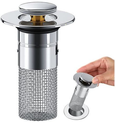 Tapón de Lavabo Universal,Tapón de Filtro con Filtro de Acero Inoxidable Antiobstrucción y Antiolores para Lavabos Fregaderos y Bañeras Tamaño 34-40mm Ideal para Capturar Pelos y Residuos
