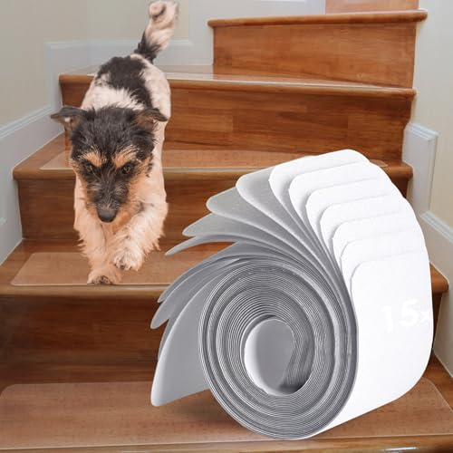 Homwiz Antideslizante Escaleras Transparentes, 15 Unidades de Alfombra Antideslizante para Interiores Autoadhesivas, Cinta para Escaleras para Proteger Mascotas, Personas Mayores y Niños (61x10 cm)