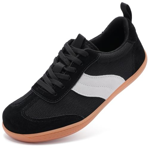 Myzmnk Wide Toe Barefoot Shoes for Women Arch Support Lightweight Trainers | Memory Foam Arch Support Running Shoes Ladies Lace Up Lightweight Non Slip Outdoor Walking Sneakers