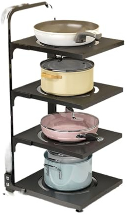PVFRTGYHU 厨房置物架 Rangement sous évier for Armoire de Cuisine Salle de Bain, étagères multifonctionnelles for Salon, Bureau, Organisateur et橱柜分层放锅架-层距任意调升级加厚4层【黑色】