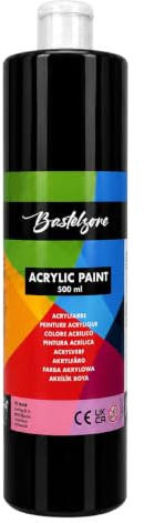 Bastelzone Akrylfärg 500 ml – Högpigmenterad konstnärsakrylfärg, vattenbeständig & vegan – Perfekt för akrylhällning & målning på duk, trä, sten, papper, tyg & metall (Svart)