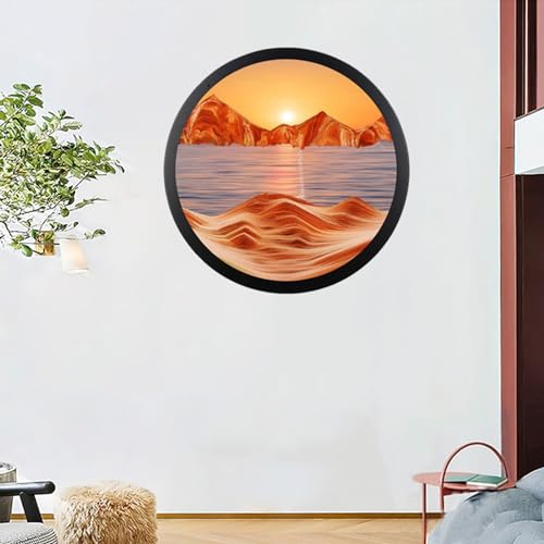 Väggkonst 360° roterande glas, rörlig, flytande sand, sandlandskap, film, väggmonterad, roterande skulptur för hemmakontor, kinetiska sandverktyg
