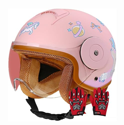 Casco Da Moto Per Bambini, Casco Da Scooter, Casco Jet Con Visiera Parasole, Casco Da Scooter Per Ragazze, Casco Da Ciclomotore Per Ragazzi, 54 Cm, Per Bambini Dai 3 Ai 15 Anni 5,48~55cm