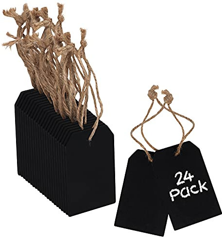 Belle Vous Krittavla i Trä Skylt Etiketter (24 Pack) – 8 x 5 cm – Dubbelsidig Rektangulär Hängande Svartatavla Meddelande Skylt – För Bröllop, Fest, Dekorativ Bordetikett & Prisetikett