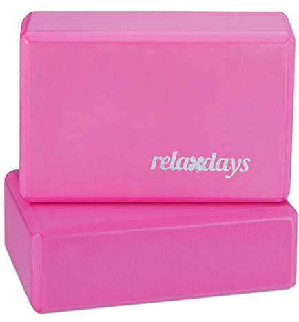 Relaxdays 2 x Yogablock im Set, Yoga-Klötze für Übungen, Hartschaum, rutschfest, Yoga-Würfel HBT 8x23x15 cm, pink