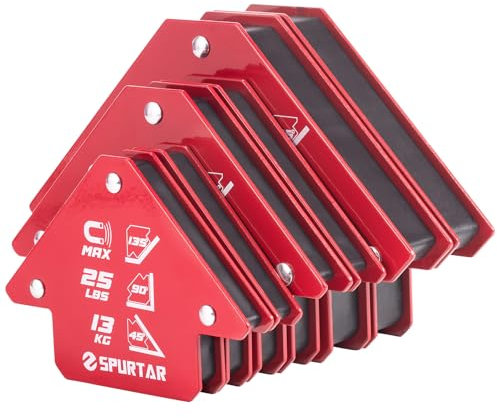 Spurtar Schweißmagnet Set, 6 Stück (34KGx2+23KGx2+13KGx2) Starke Magnetische Schweißwinkel, Schweissmagnet, Mig-Werkzeuge und Ausrüstung, 45, 90, 135, 180 Grad Magnetwinkel, Schweißwinkel Set