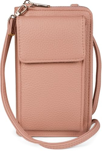 styleBREAKER Damen Mini Bag Geldbörse mit RFID Schutz und Handyfach | Crossbody Umhängetasche mit Schultergurt | Portemonnaie und Handytasche in einem | 19 x 11 x 5,5 cm, Farbe:Altrose