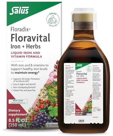 Floradix Floravital Liquid Iron Supplement, Vegan, Gluten-Free, 8.5 Fl Oz